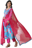 Gosriki Women'S Cotton Blend Straight Printed Kurta With Pant & Dupatta (Down-Rama Blue-Nkf-Gs_M_Blue_Medium),Blue,,B0CQPHL3CX