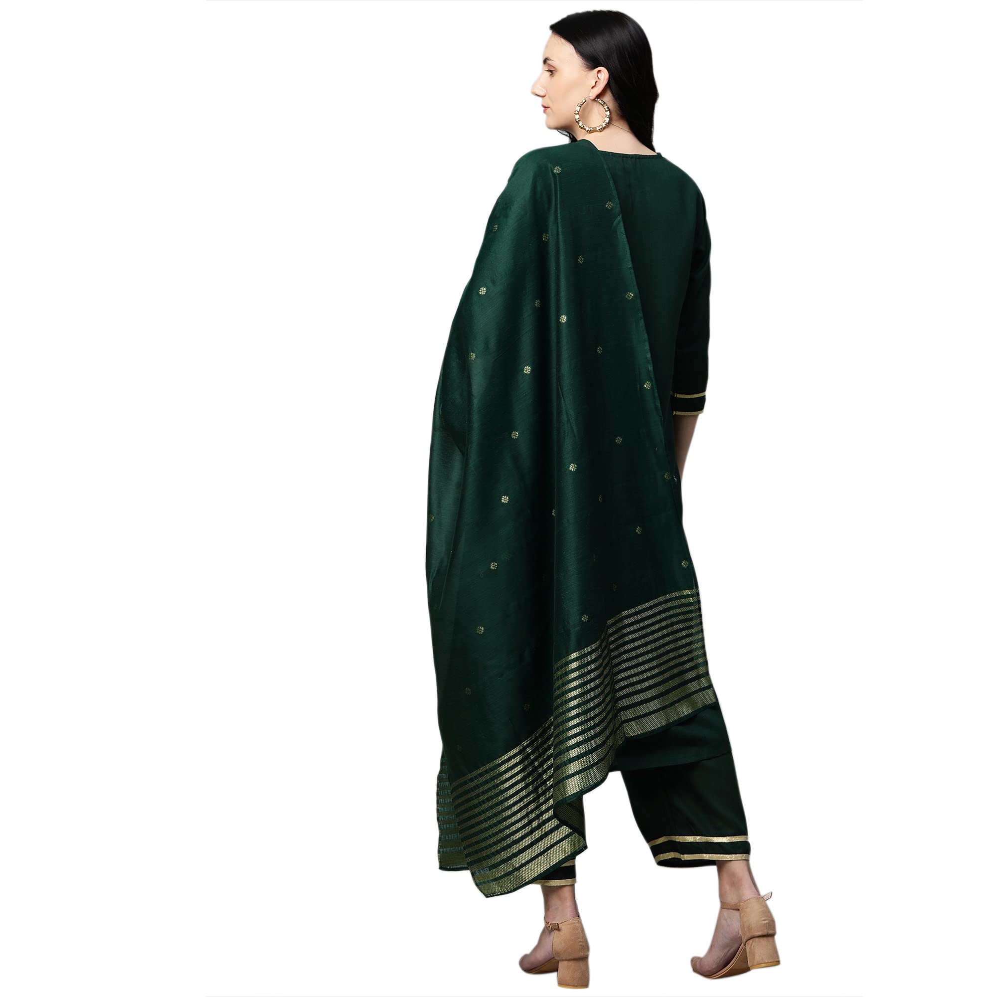 Gosriki Women'S Ruby Cotton Straight Kurta With Palazzo & Dupatta (Game Green Sty_L_Green_Large),Green,,B09F9RVSR4