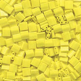 Opaque Yellow Tila Beads 7.2 Gram Tube by Miyuki are a 2 Hole Flat Square Seed Bead 5x5mm 1.9mm Thick with .8mm Holes