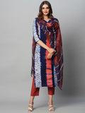 Gosriki Women'S Cotton Blend Straight Printed Kurta With Pant & Dupatta (Pencil Blue-Gs_S_Blue_Small),Blue,,B0CGD5371Z