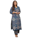 Anni Designer Women'S Rayon Viscose Straight Printed Kurta With Pant (Kadai Blue-Vks02_L_Blue_Large),Blue,L