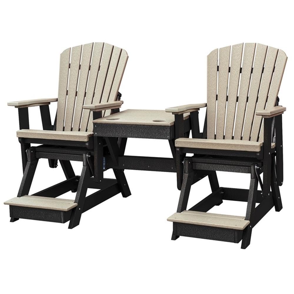 American Furniture Classics Balcony Height Table Double Glider, Weatherwood On Black