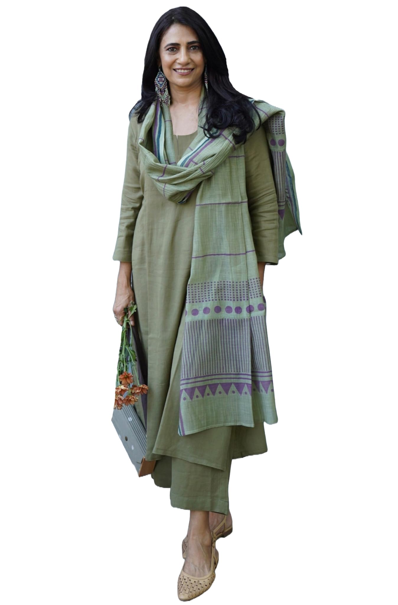 Anni Designer Women'S Rayon Blend Floral Straight Kurta With Pant & Dupatta (Raja Saab Purple-Vks01_2880_Green_Medium),Green,M