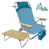 WKFAMOUT Folding Backpack Beach Chair Aluminum 5-Position with Samll Camping Table Bamboo Lay Flat Lounge Chair Outdoor for Adul