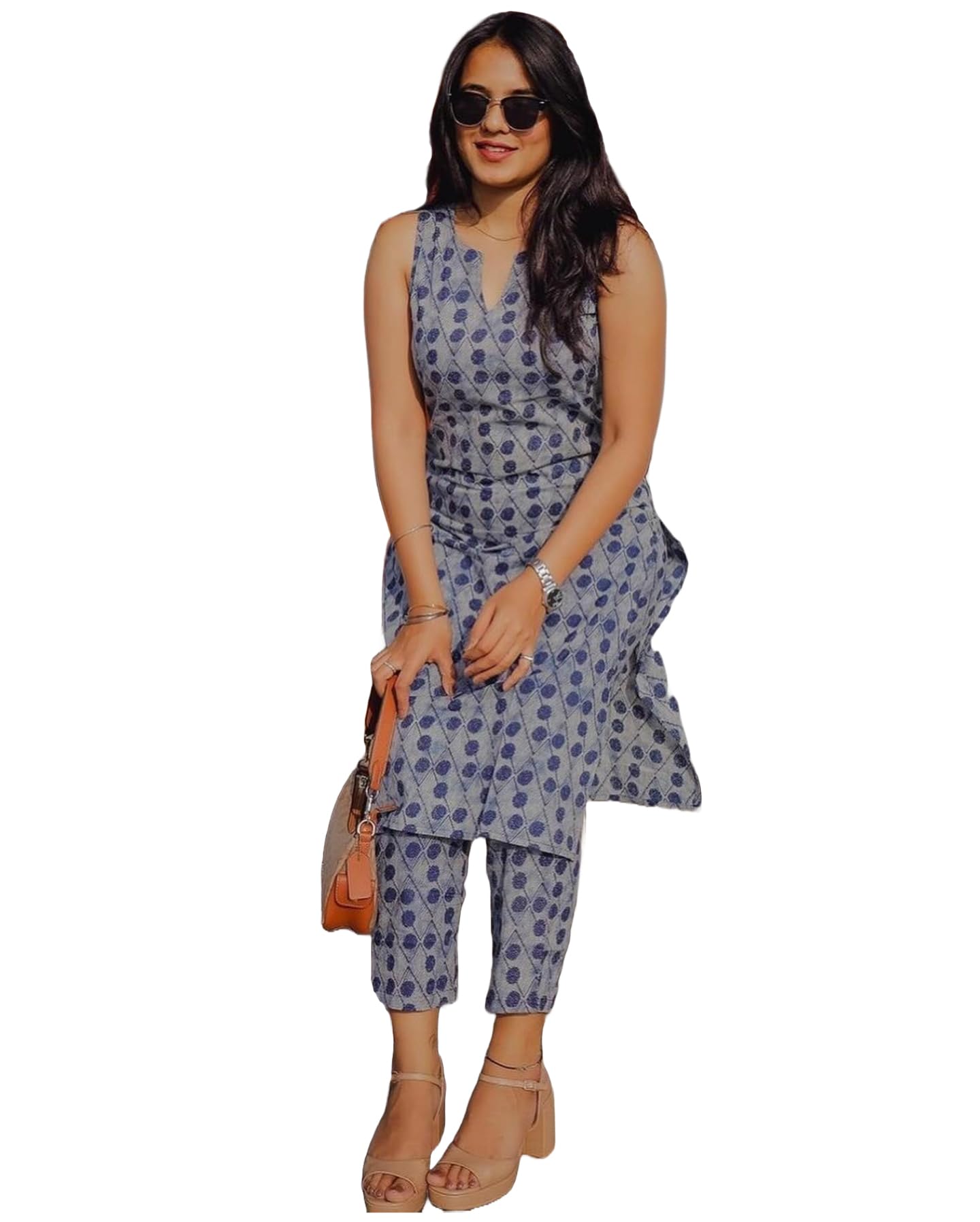 Anni Designer Women'S Rayon Viscose Straight Printed Kurta With Pant (Ranopali Blue-Vks01_M_Blue_Medium),Blue,M,,,