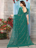 Satrani Womens Georgette Foil Printed & Lace Saree With Unstitched Blouse Piece (3184S2267Na_Green3)