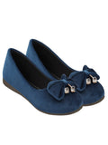 Shoetopia Women & Girls Blue Velvet Ballet Flats Slip-On Shoes With Bow & Pearl Charm | Comfortable Casual Dress Shoes Eu41,Blue,8,B0BSCCKSCT