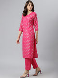 Gosriki Women'S Polycotton Straight Printed Kurta With Pant & Dupatta (Parveena Pink_Xxl-Go_Pink_Xx-Large),Pink,2,B09VFGY7CS