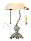 Newrays Retro White Matted Glass Bankers Desk Lamp for Home Office,Library with Pull Chain Switch Plug in Fixture, LED Bulb Incl