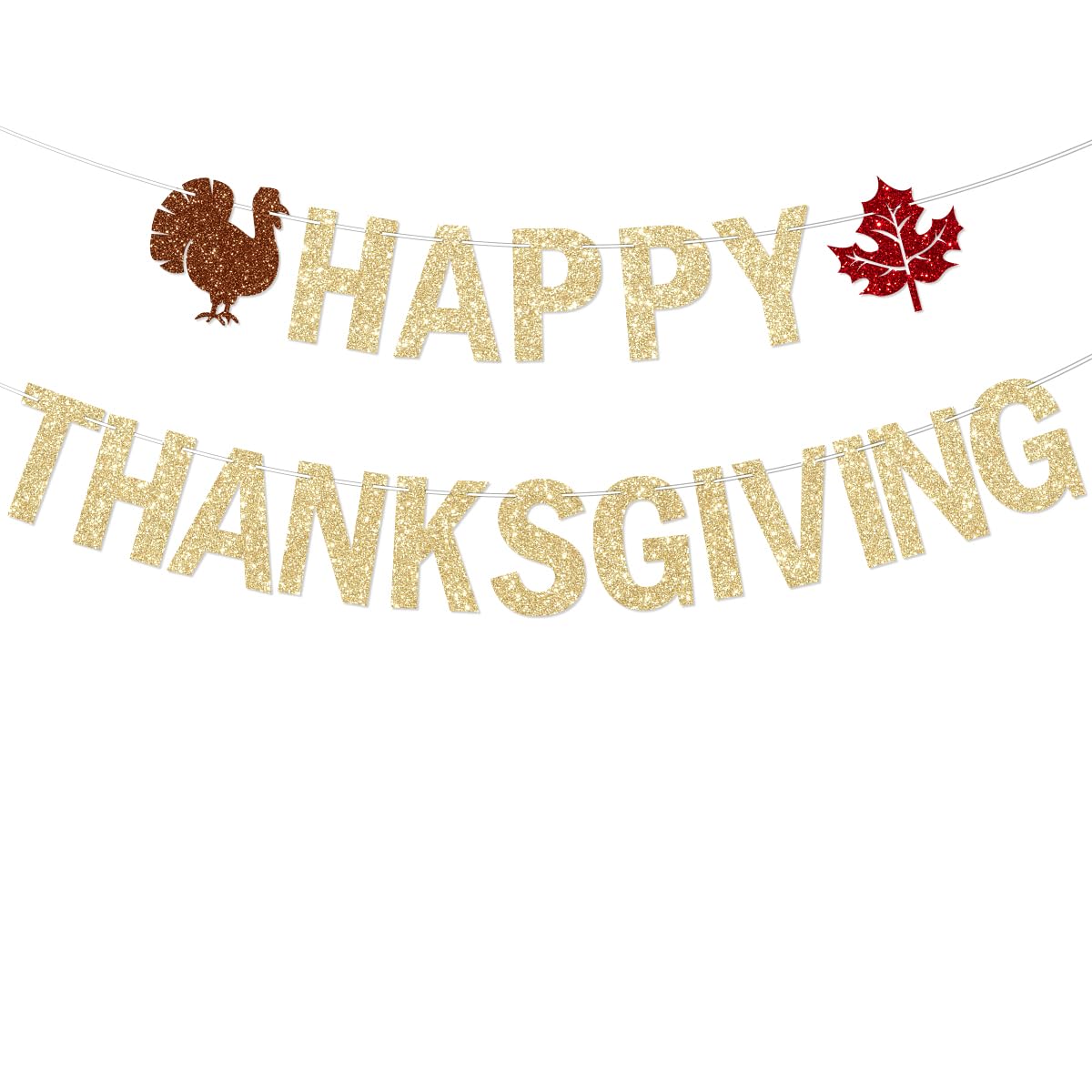 Pre-Strung Happy Thanksgiving Decorations Banner Thanksful Thanks Give for Party Gold Glitter Banner Garland Friendsgiving Fall 