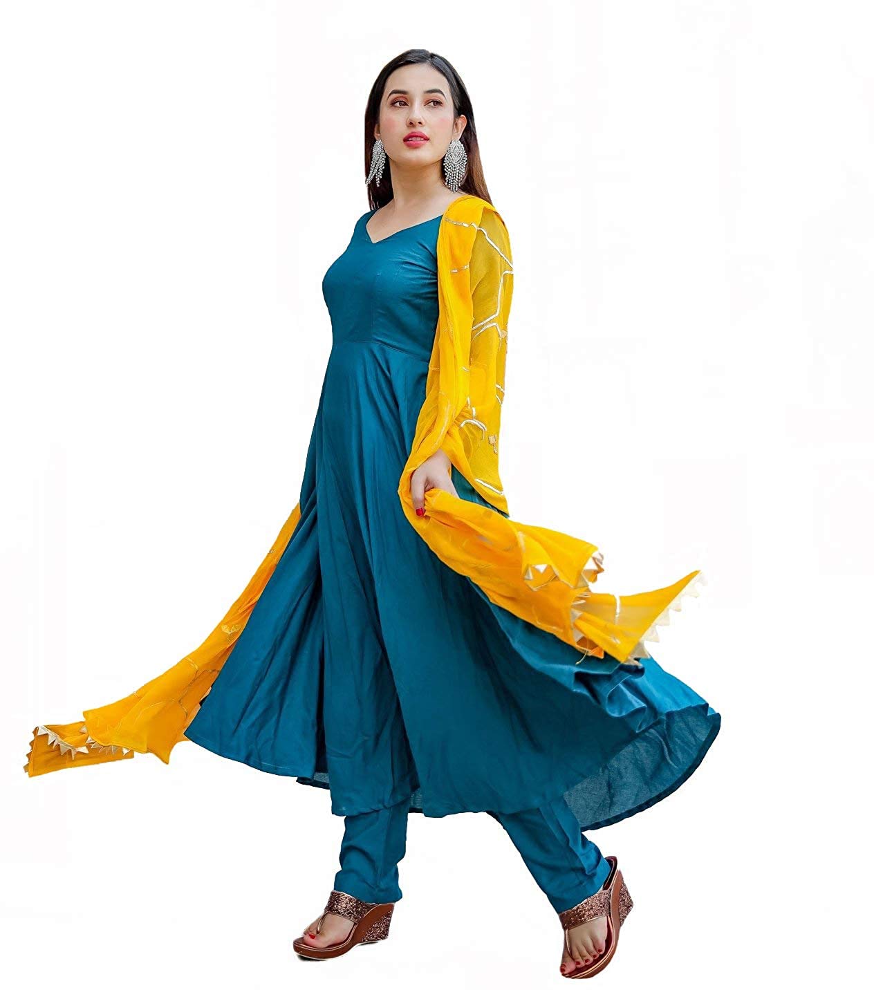Gosriki Women'S Rayon Regular Kurta And Palazzos & Dupatta (Keri Blue_M-Go Medium),Blue,,B08W1TW1BV