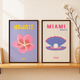 SoulAbiti Hawaii Sea & Miami Shell Framed Wall Art Print Set of 2 12x18 inch Dark Brown Frame PlexiGlass Preppy Travel Art Prin