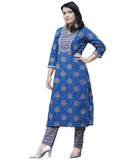 Anni Designer Women'S Rayon Blend Straight Printed Kurta With Pant (Kannum Blue_Xxl_Blue_Xx-Large),Blue,2XL