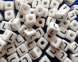 ChangJin 120PCS White Plastic Cube Alphabet Beads Black Letter 10x10mm W/4mm Hole for Jewelry Making (White Beads L 120PCS)