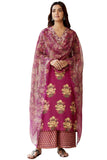 Gosriki Women'S Cotton Blend Straight Printed Kurta With Pant & Dupatta (Might Pink-Gs_Xl_Pink_X-Large),Pink,,B0CRZ7NTFF