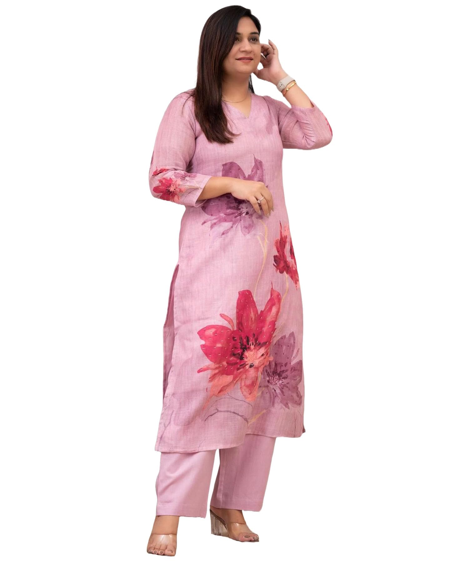 Anni Designer Women'S Rayon Viscose Straight Printed Kurta With Pant (Susan Pink_Xxl_Pink_Xx-Large),Pink,2XL