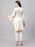 Gosriki Women'S Pure Cotton Chikankari Embroidered Straight Kurta With Pant (Mavak Cream01-Gs_M_Cream_Medium),Cream,,B0BSVD1JKR