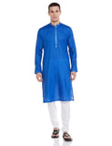 Manyavar Cotton Solid Casual Kurta Set for Men Blue