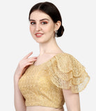 Pujia Mills Women'S Shipali Net Work Ruffle Sleeves Readymade Saree Blouse (Shipli Jhadu Gold_ Gold_38 Size + Margin)