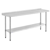 ROCKPOINT Stainless Steel Table for Prep & Work with Backsplash 18x72 Inches, NSF Metal Commercial Kitchen Heavy Duty Table with