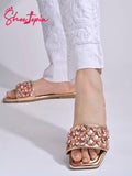 Shoetopia Women'S Flat-721 Flat Sandal-8 Kids Uk (Flat-721-Rose-Gold)-Eu41,Rose-Gold,8,B0D4JVHG89