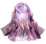 Print Silk Feeling Scarf Fashion Scarves Lightweight Sunscreen Shawls For Women (Purple)