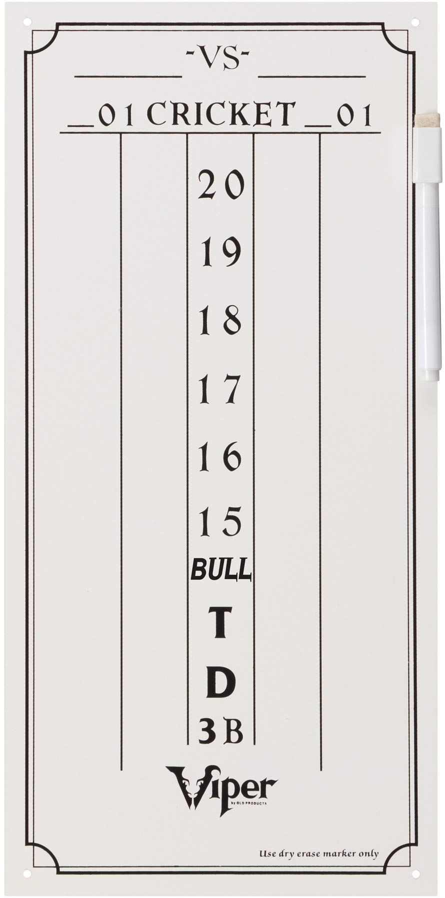Viper Dry Erase Scoreboard, Cricket And 01 Dart Games, White, 15.375'' H X 7.875'' W