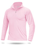 Boladeci Fishing Shirts for Men Sun SPF Shirts for Men Quarter Zip Golf Light Pink UPF 50 Long Sleeve Shirt Uv Shirt Quick Dry F