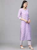Anni Designer Women'S Cotton Blend Traditional Straight Printed Kurta And Pant Set (Danapa Purple_Xl_Purple_X-Large),Purple,XL,Cotton Blend,Regular,Pants