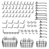 Heavy Duty Black Pegboard Hooks and Baskets for Hanging Tools, 73 Pieces 1/4'' Peg Board Accessories Peg Hooks and Bins, Peg Boa