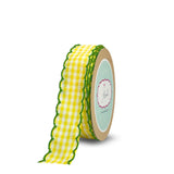 Meraki Cards Gingham Scallop Edge Ribbon, Yellow & White, 25mm, 10 Yards