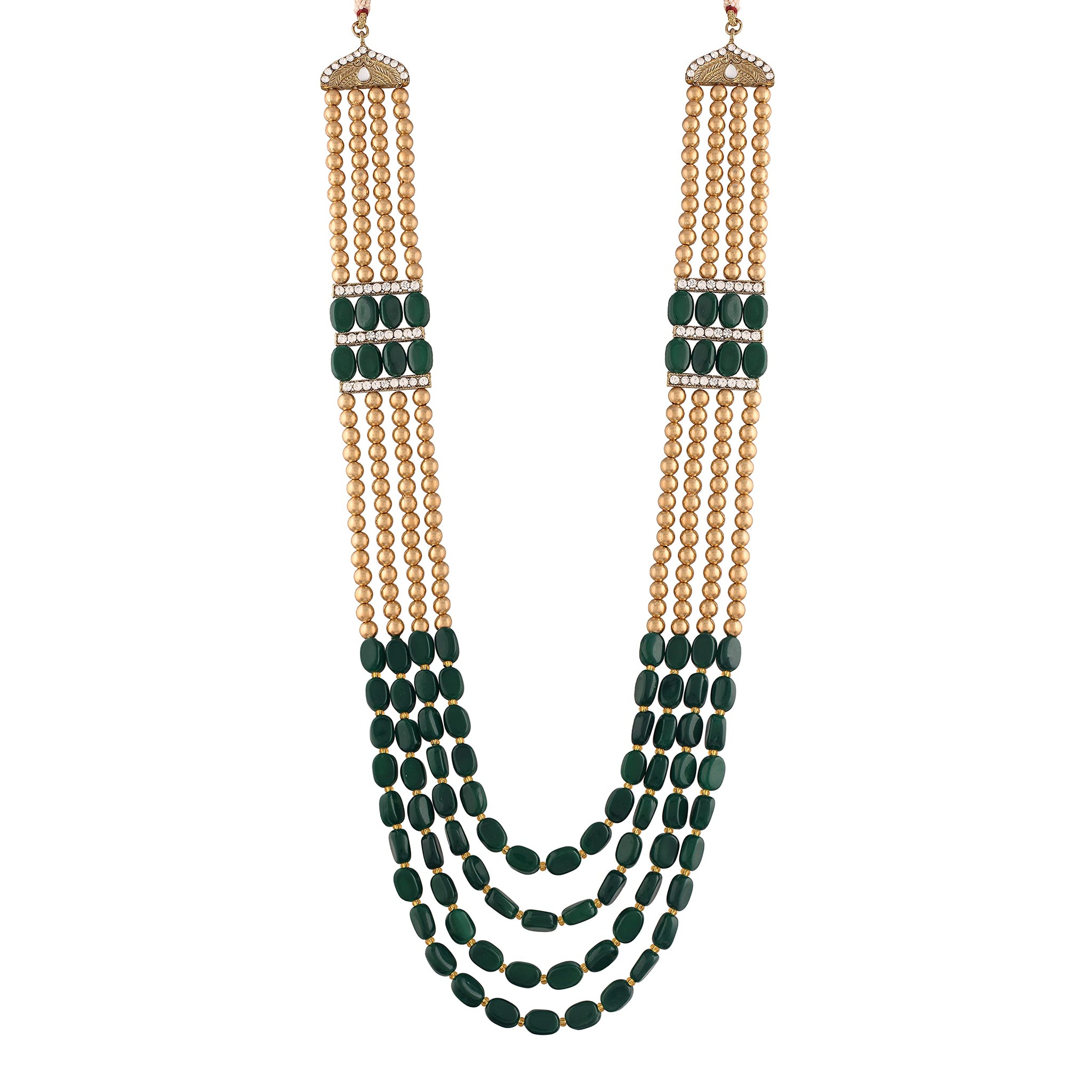 I Jewels 4 Layered Gold Plated Indian Wedding Bollywood Dulha Moti Mala With Beads Maharaja Haar/Groom Necklace For Men (Mlp37G),Necklaces