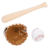 Toyvian Miniature Baseball Bat: Baseball Cake Topper, Light Brown Mini Dollhouse Glove and Ball Set Decorations - Wooden & Leath