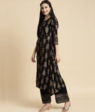 Rangita Black Rayon Printed A-Line Kurta With Palazzo | Kurta Set For Women_M