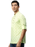 Manyavar Printed Casual Full Sleeves Short Kurta For Men - (Green, Large)