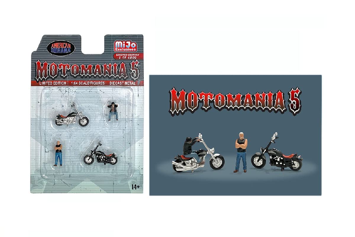 'Motomania 5'' 4 Piece Diecast Set (2 Figures And 2 Motorcycles) Limited Edition To 4800 Pieces Worldwide For 1/64 Scale Models