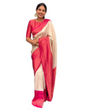 Sugathari Beige Womens Kanchipuram Art Silk Saree With Blouse Piece (KANCHIPURAM 2004 BEIGE PINK)