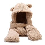 Sannidhi Bear Ear Winter Cap For Women,Cute Bear Hood Hat Winter Wear Scarf Hat For Girls,3In1 Fashion Warm Women Accessories 
