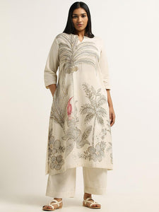 Gosriki Women'S Cotton Blend Straight Printed Kurta With Pant (Nenisha Cream-Gs_4Xl_Cream_Xxxx-Large),Cream,4,B0D5VHBBZ5