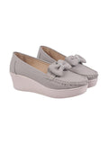 Shoetopia Upper Bow Detailed Grey Loafers For Women & Gilrs /Eu40,Grey,7,B0F6TX1CZB