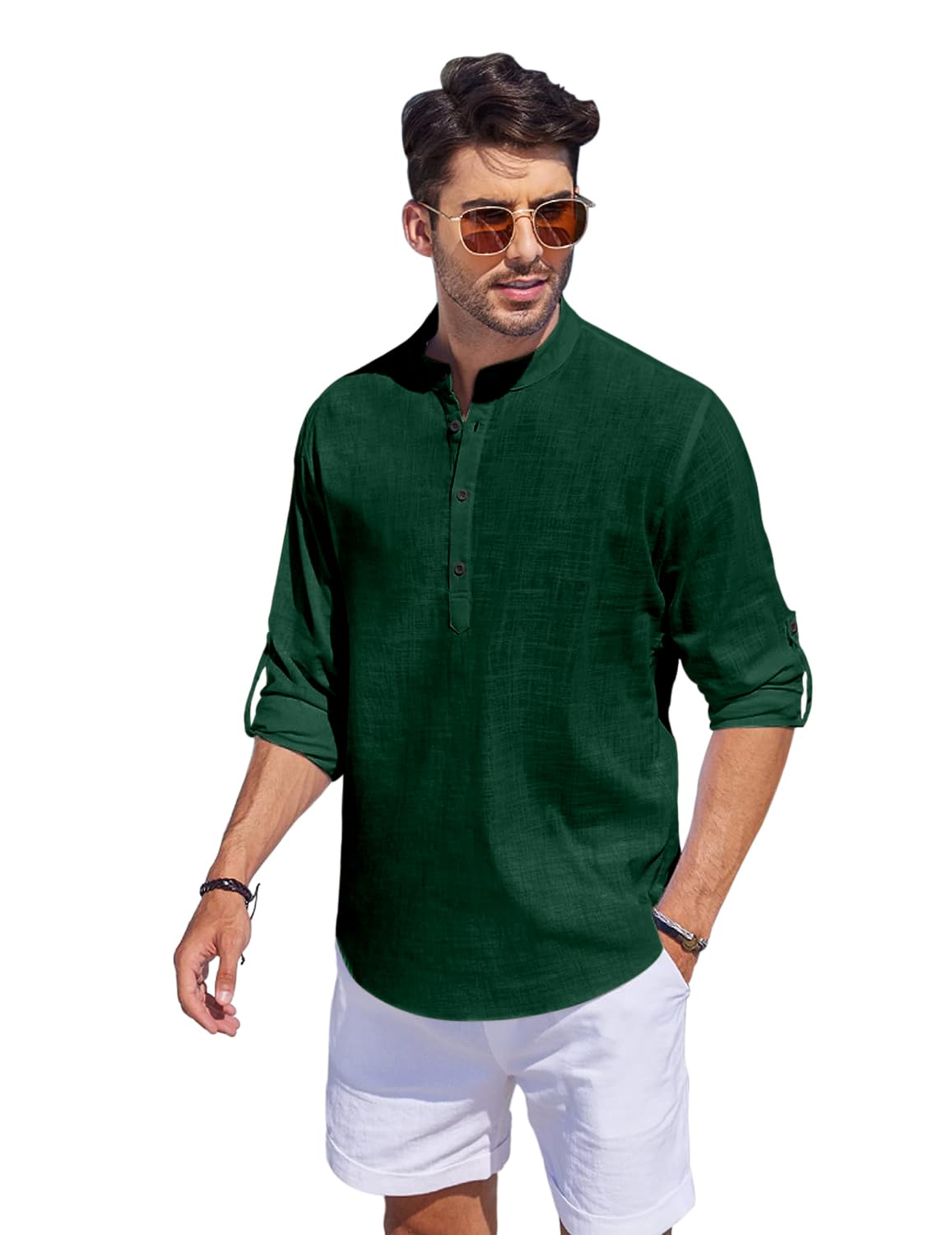 Bellstone Men'S Cotton Blend Solid Regular Kurta (Kurta1500_Single_Dark Green_M, Regular Fit