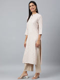 Anni Designer Women'S Cotton Blend Straight Printed Kurta (Sufa_Cream_M_Cream_Medium),Cream,M,Cotton Blend,Casual,kurta
