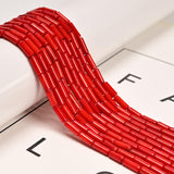 44 Pcs 3x9mm Red Bamboo Coral Stone Bead Round Tube DIY Beads for Friendship Mens Bracelets Jewelry Making Keychain