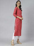Anni Designer Women'S Cotton Blend Straight Printed Kurta (Bandhani Amd Red_M_Red_Medium),Red,M,Cotton Blend,Straight,