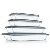 KOMUEE 8 Pieces Glass Baking Dish with Lids Rectangular Glass Baking Pan Bakeware Set with Lids, Baking Pans for Lasagna, Leftov