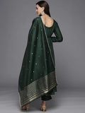 Gosriki Women'S Cotton Silk Blend Solid Anarkali Kurta And Pant With Dupatta (Carrom Green_M-Gs_Green_Medium),Green,,B0BMLM4J38