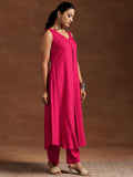 Libas Womens Woven Design Viscose A-Line Kurta With Trousers Pink Xl 36779