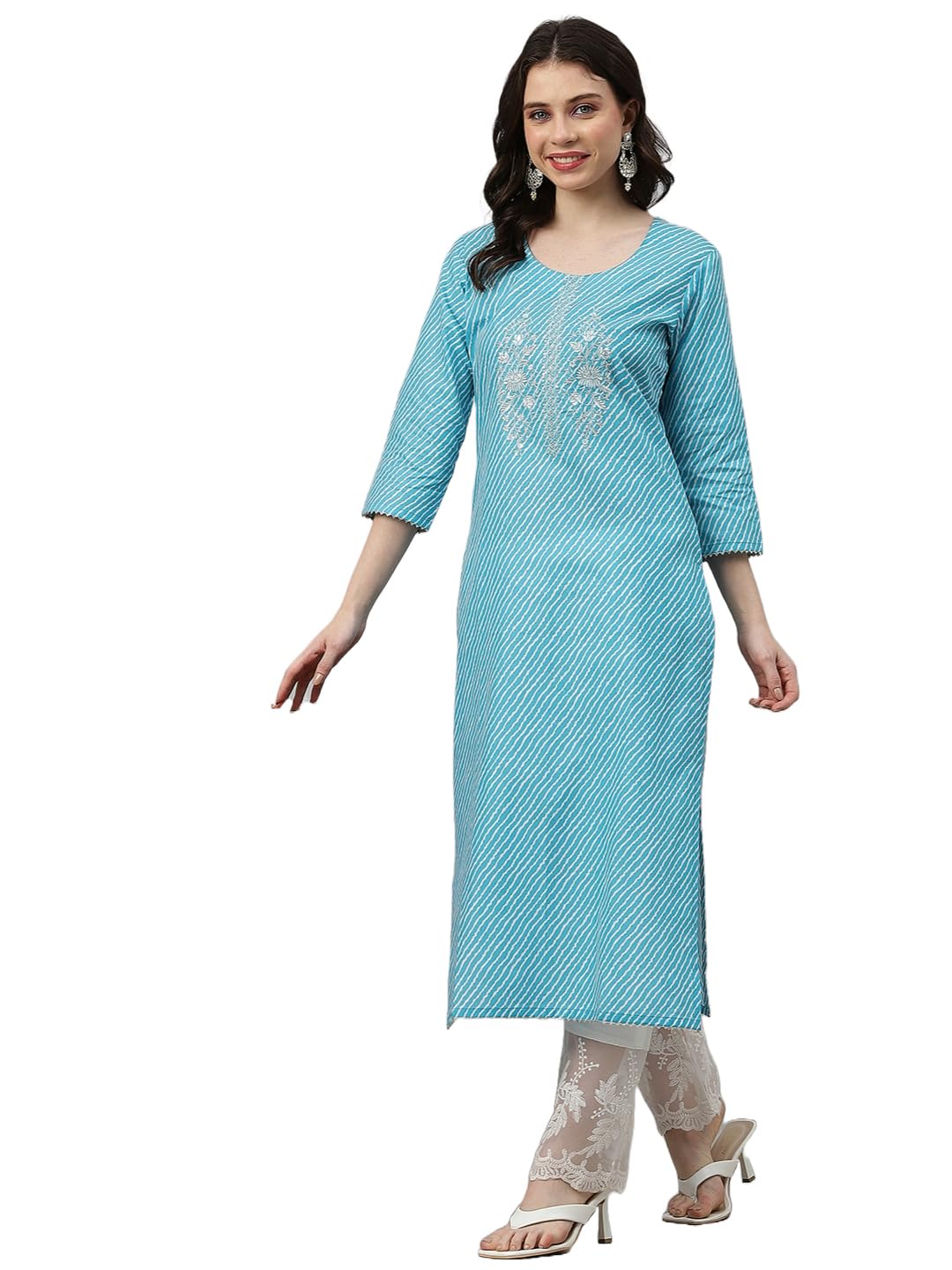 Gosriki Women'S Cotton Blend Embroidered Straight Kurta (Gaja Blue-Gs_M_Purple_Medium),Sky Blue,,B0CQHC6ZF3