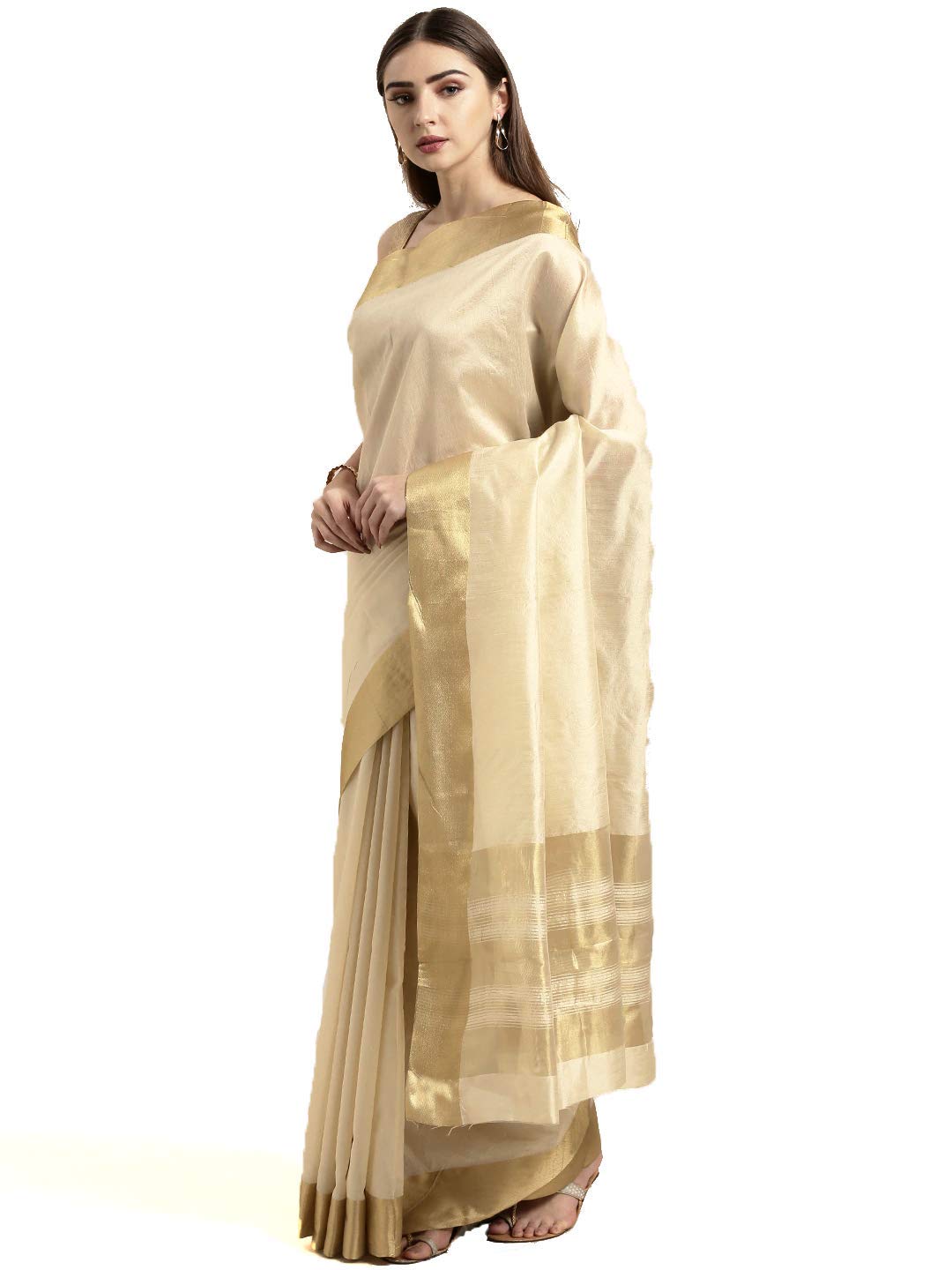 Anni Designer Women'S Art Silk Kasavu Saree With Blouse Piece(Gski8502_Beige_Freesize),Beige,Free
