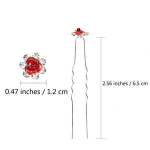 BETITETO 40 Pcs U-Shaped Flower Rhinestone Hair Pins Crystal Hair Accessories for Bridal Wedding Party Girls' Sweet Sixteen (Red